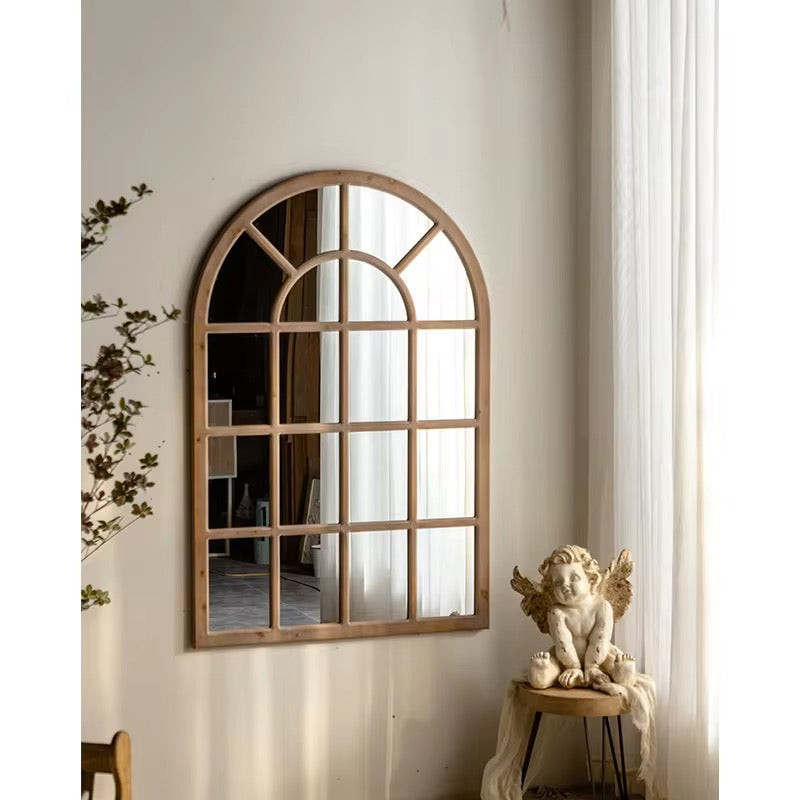 Rustic Arched Windowpane Mirror