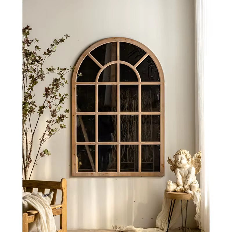 Rustic Arched Windowpane Mirror