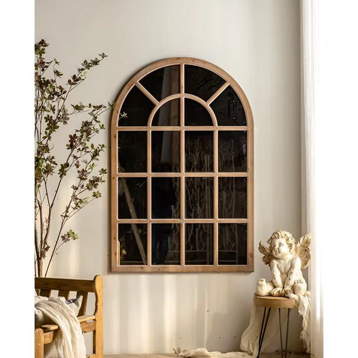 Rustic Arched Windowpane Mirror