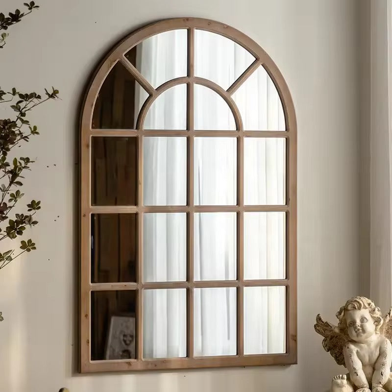Rustic Arched Windowpane Mirror