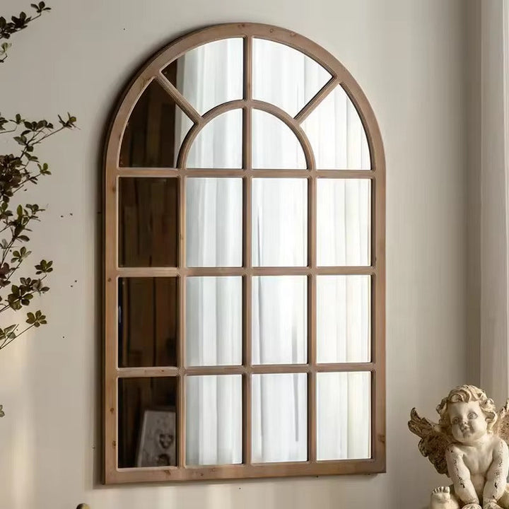Rustic Arched Windowpane Mirror