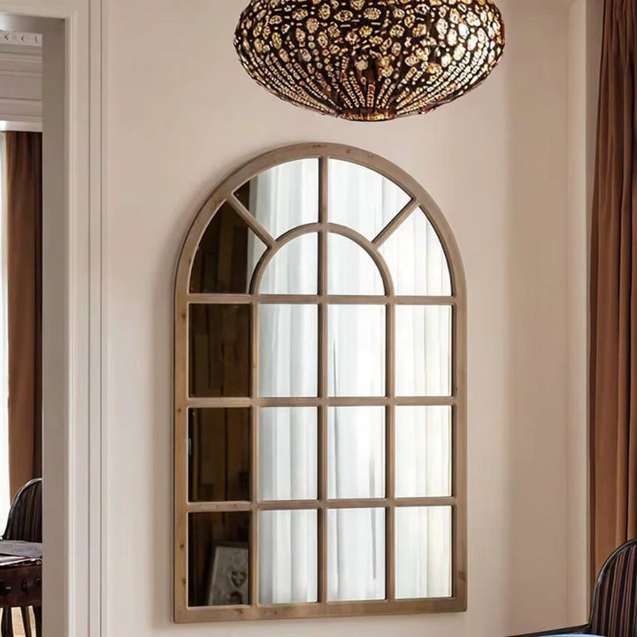 Rustic Arched Windowpane Mirror