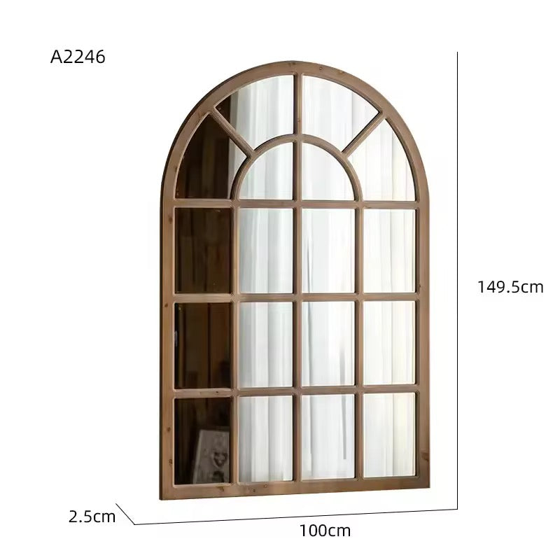 Rustic Arched Windowpane Mirror