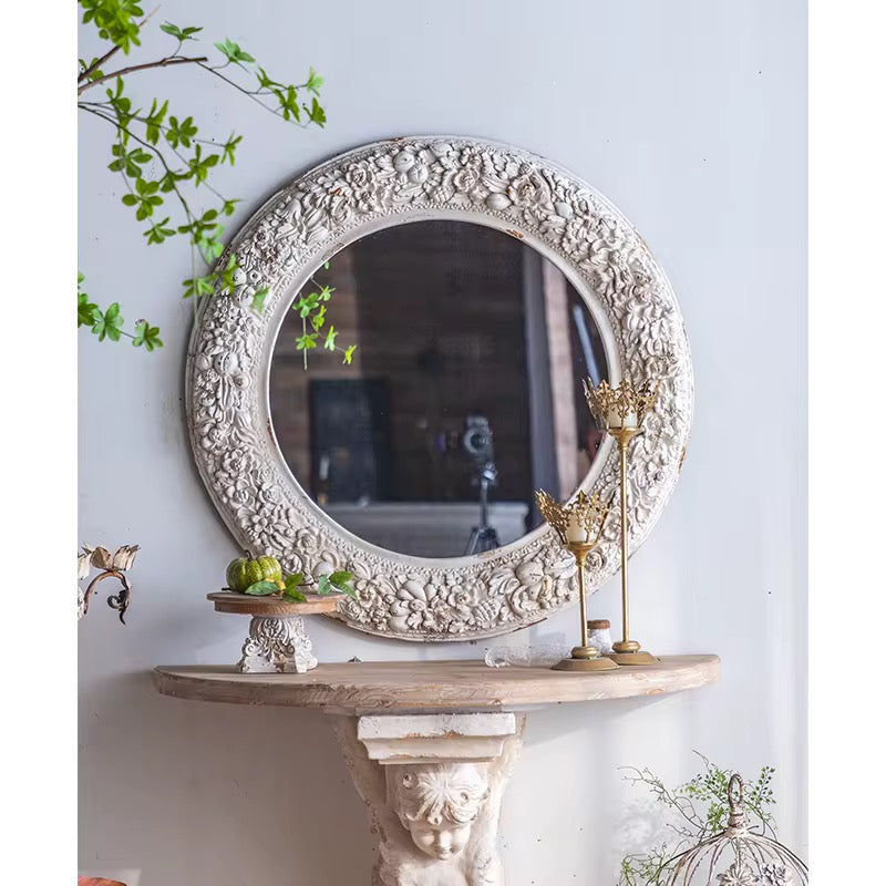 Ornate Floral Round Wall Mirror