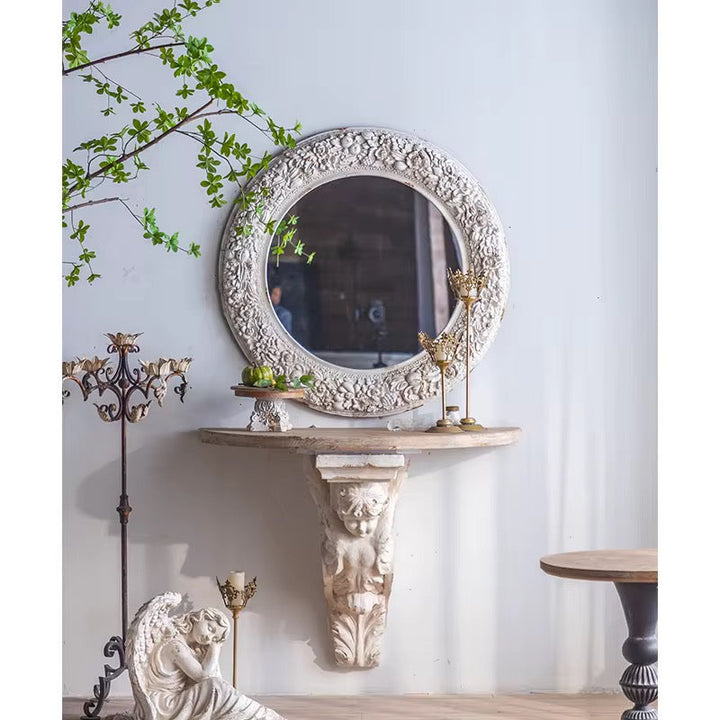 Ornate Floral Round Wall Mirror