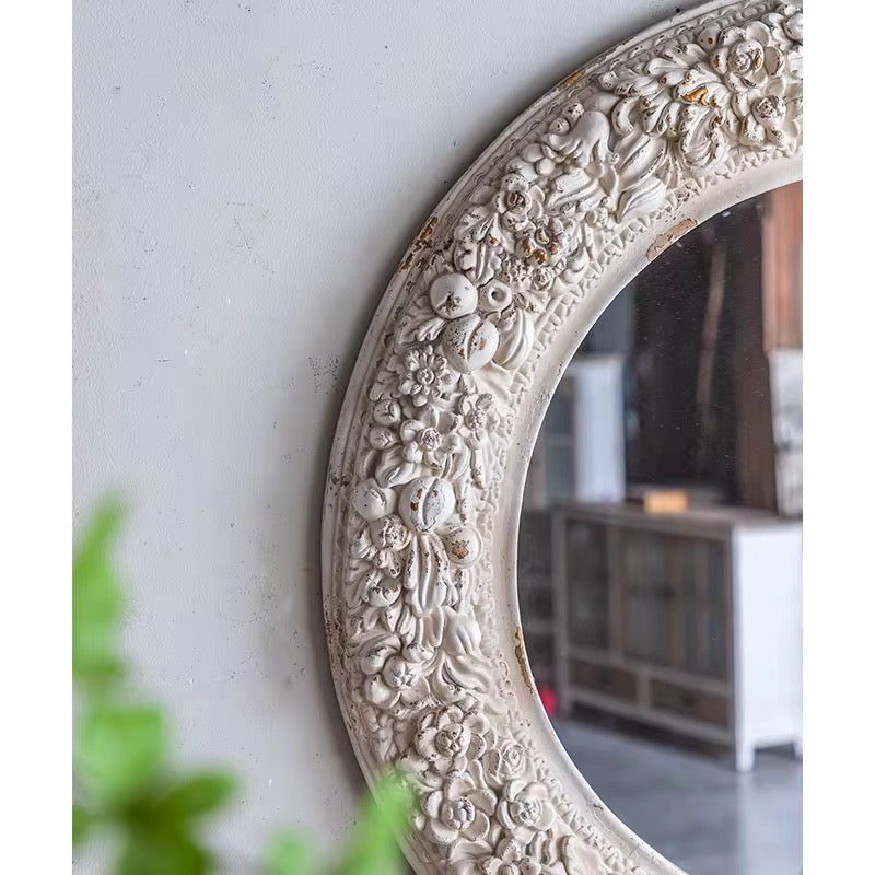 Ornate Floral Round Wall Mirror
