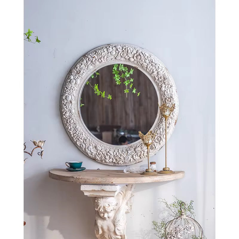 Ornate Floral Round Wall Mirror