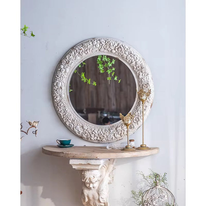 Ornate Floral Round Wall Mirror