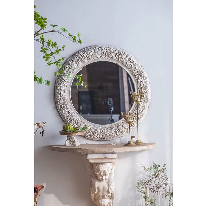 Ornate Floral Round Wall Mirror