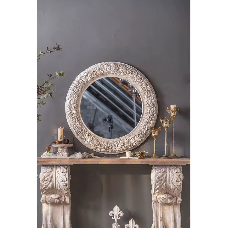 Ornate Floral Round Wall Mirror