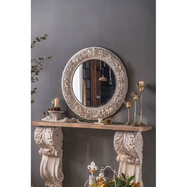 Ornate Floral Round Wall Mirror