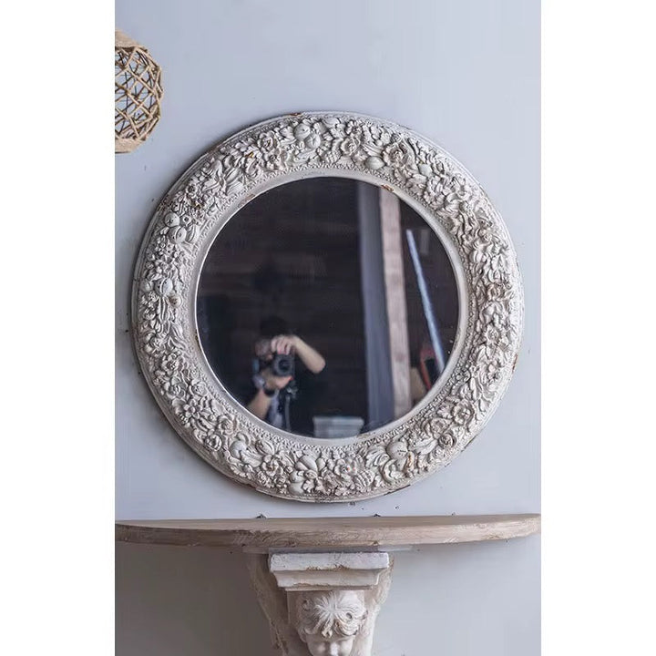 Ornate Floral Round Wall Mirror
