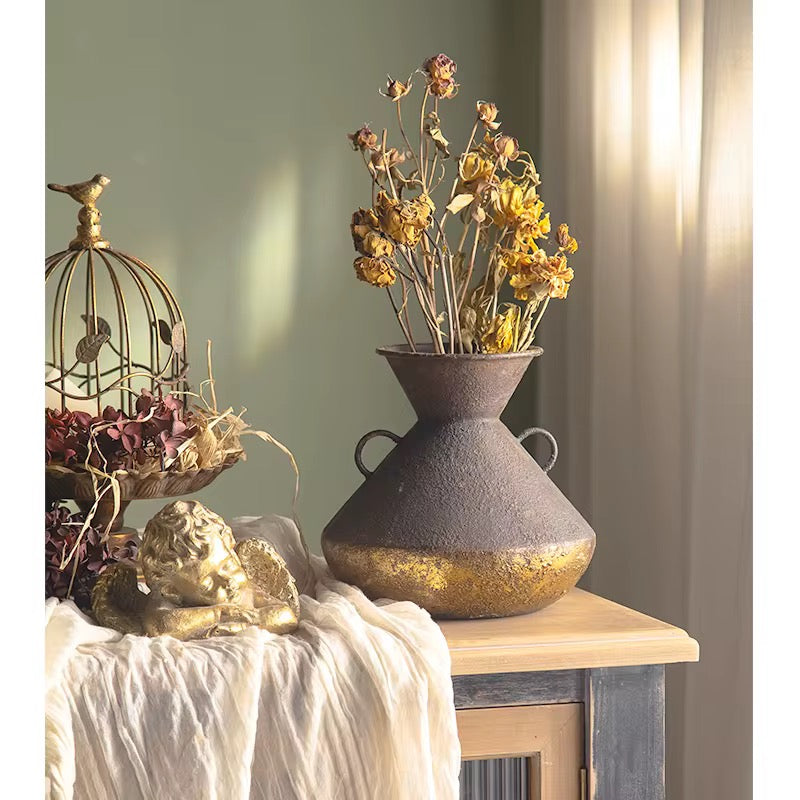 Antique Gold-Rimmed Metal Vase