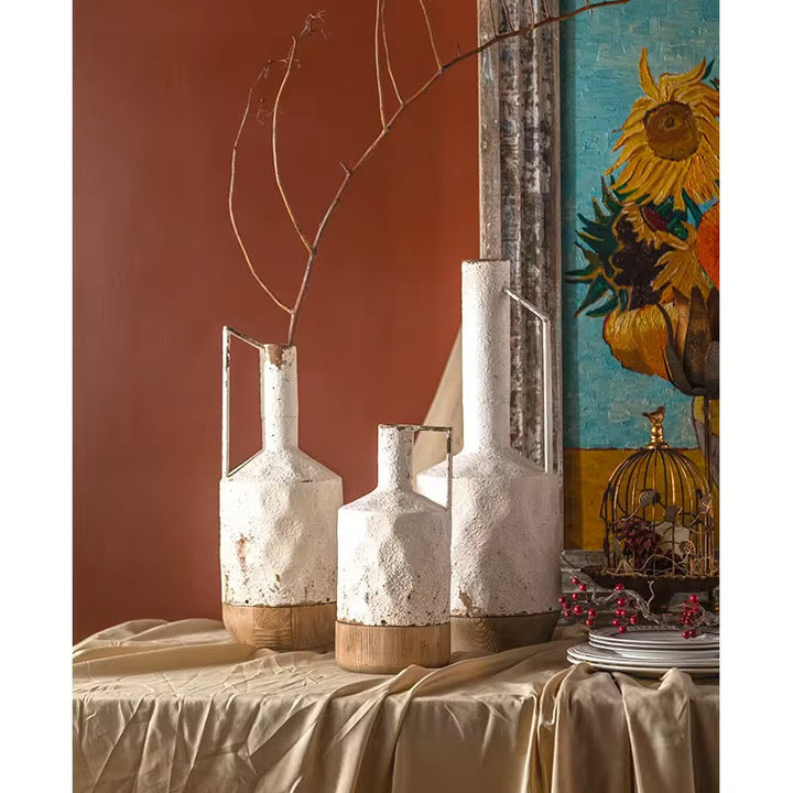 Rustic Ceramic & Wood Vases