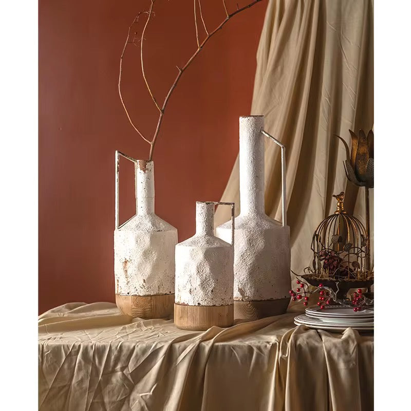 Rustic Ceramic & Wood Vases