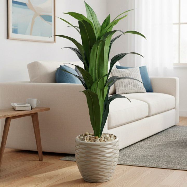 Artificial Tropical Green Plant in Textured Pot