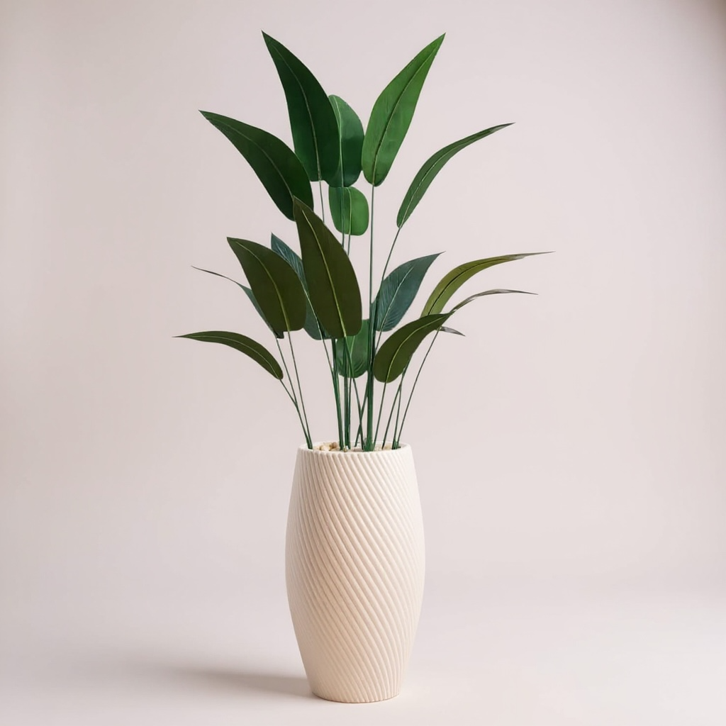 Artificial Bird of Paradise Plant in Textured White Pot