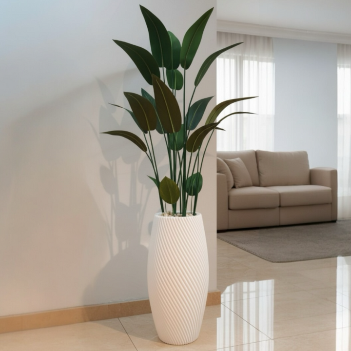 Artificial Bird of Paradise Plant in Textured White Pot