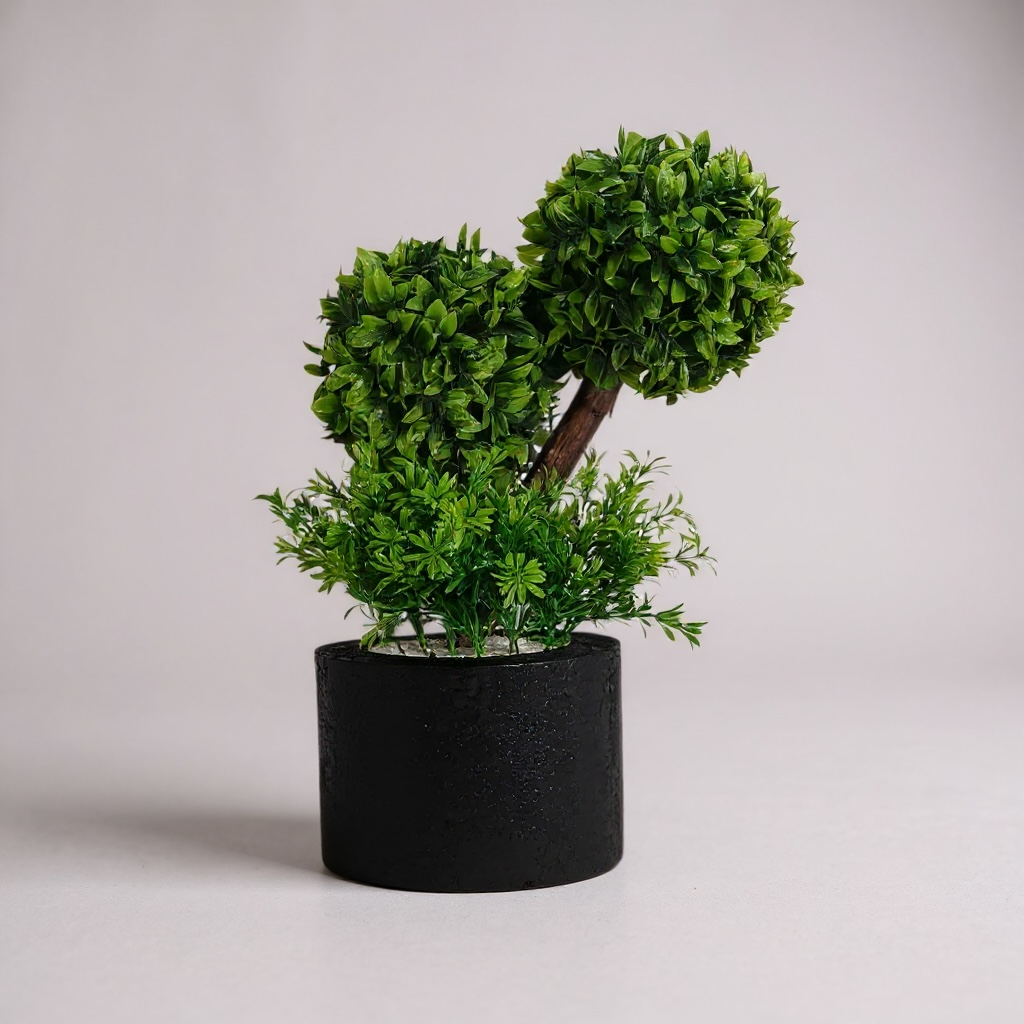 Decorative Artificial Topiary Plant in Wooden-Style Pot