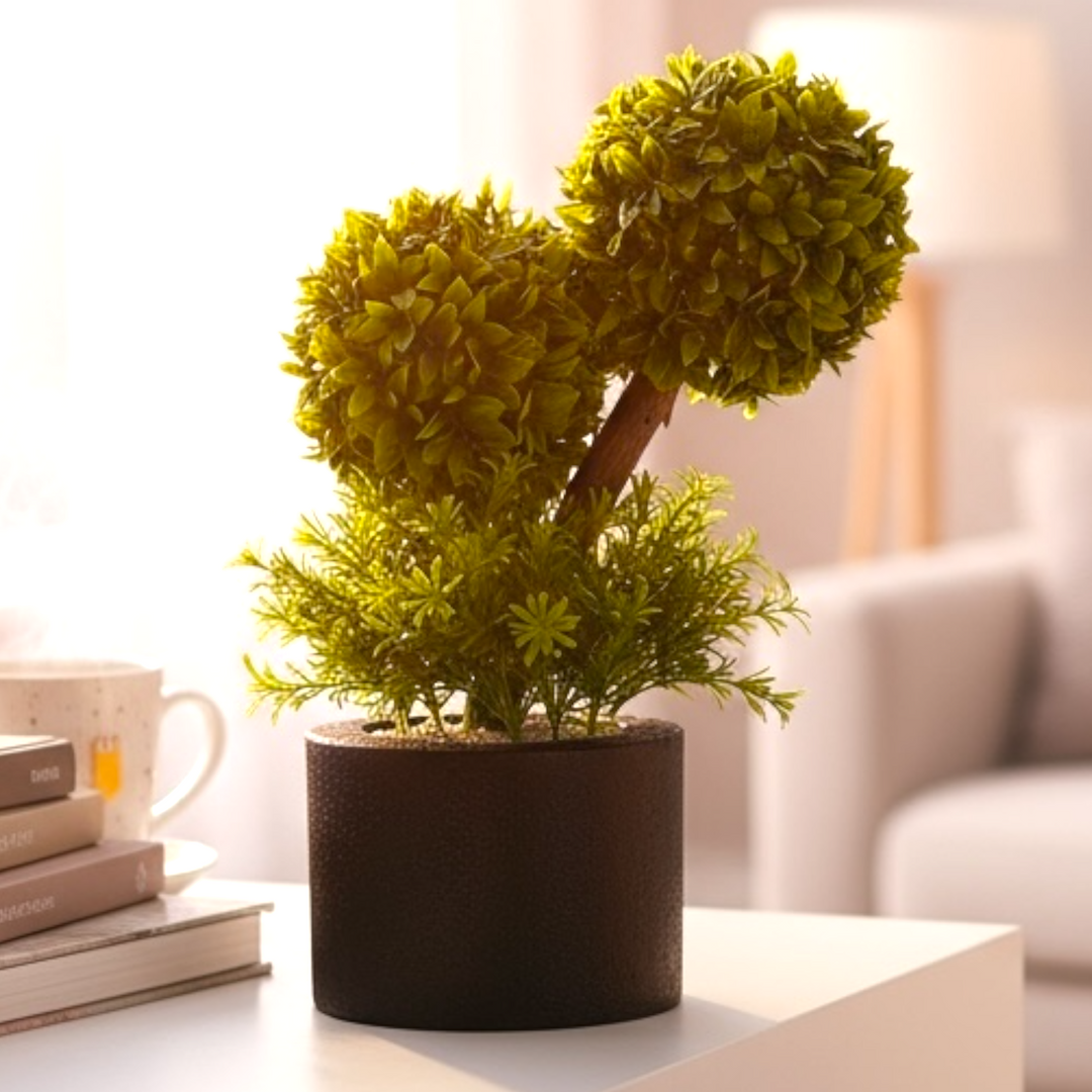 Decorative Artificial Topiary Plant in Wooden-Style Pot