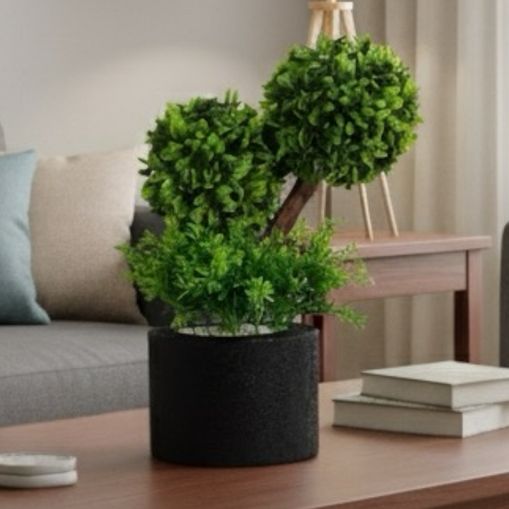Decorative Artificial Topiary Plant in Wooden-Style Pot