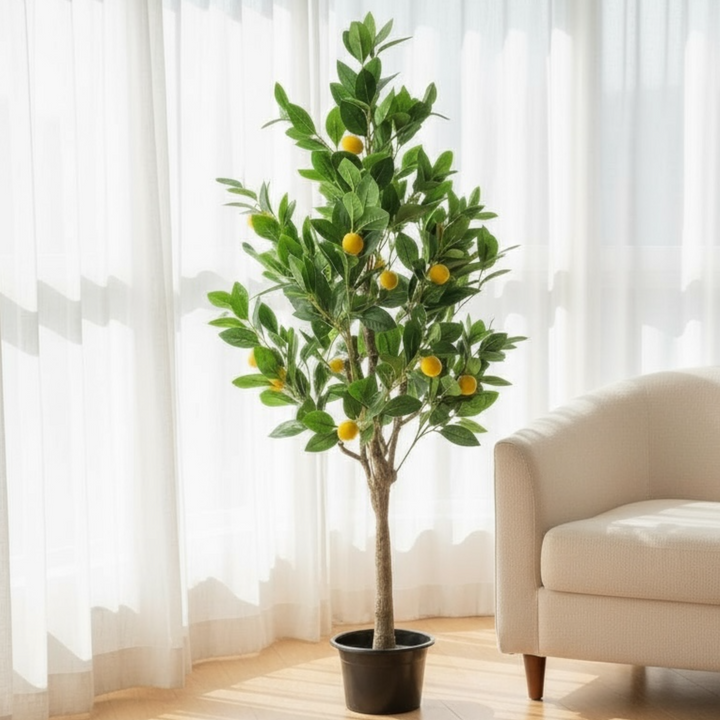 Artificial Lemon Tree in Black Pot