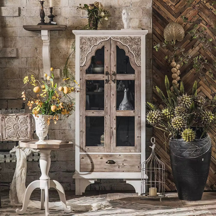 Rustic Carved Display Cabinet