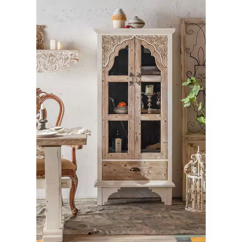 Rustic Carved Display Cabinet