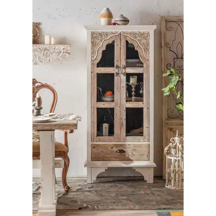 Rustic Carved Display Cabinet