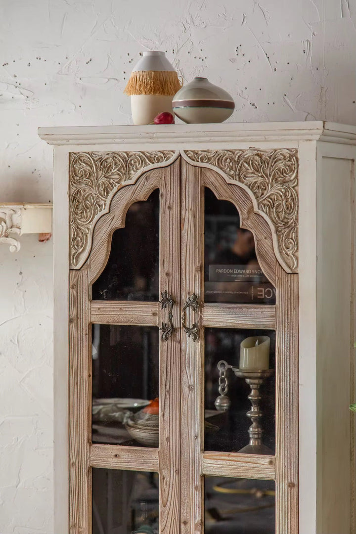 Rustic Carved Display Cabinet