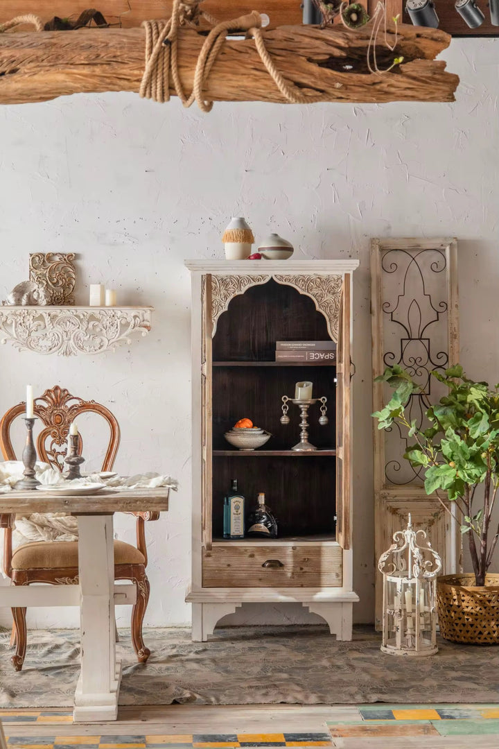 Rustic Carved Display Cabinet