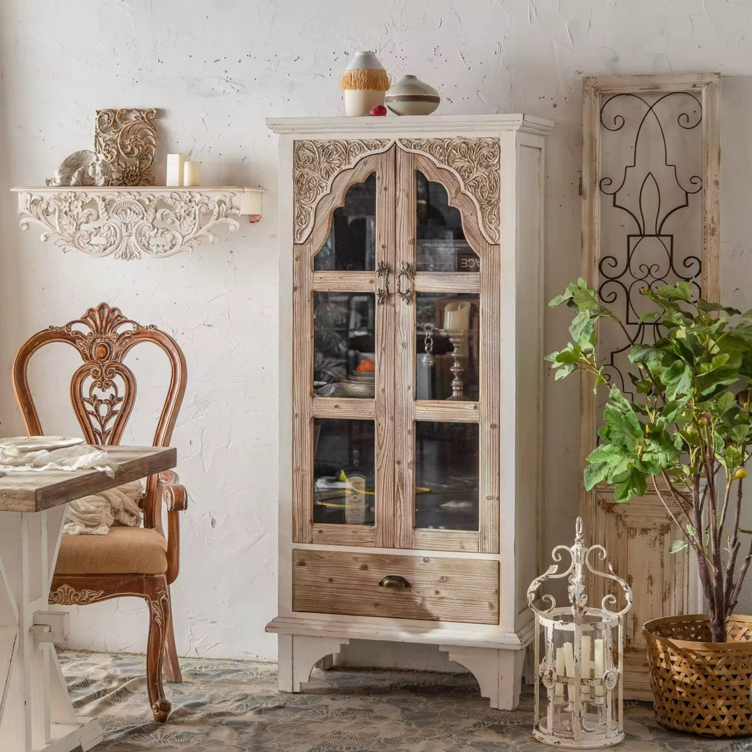 Rustic Carved Display Cabinet