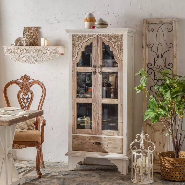 Rustic Carved Display Cabinet