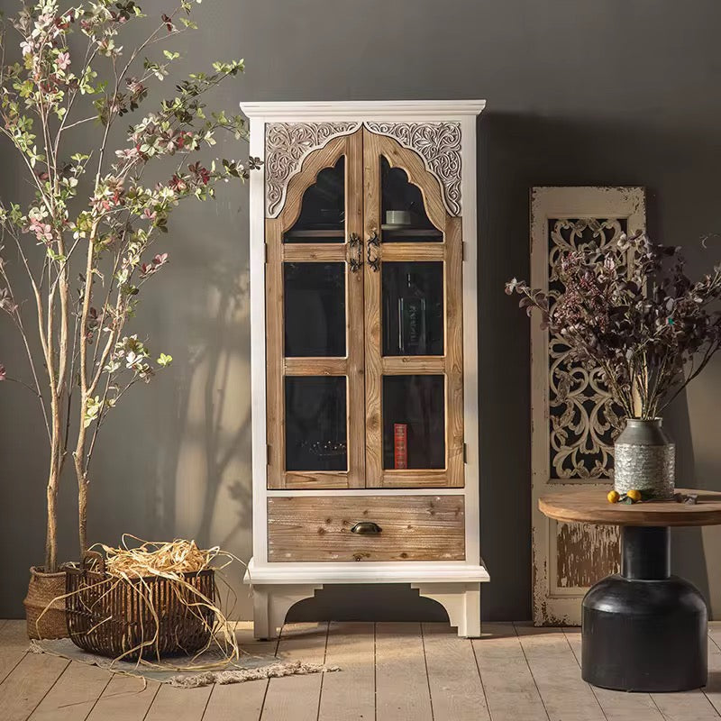Rustic Carved Display Cabinet