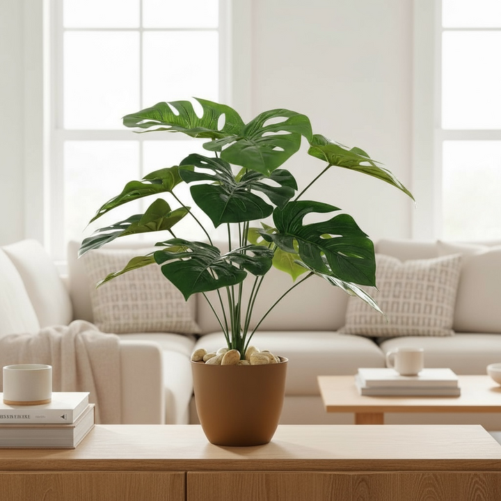 Artificial Monstera Plant in Gold Pot