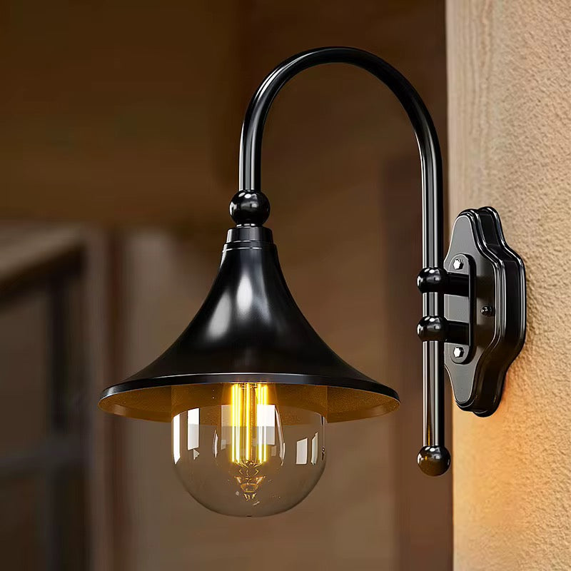 Vintage Outdoor Wall Lantern with Curved Arm
