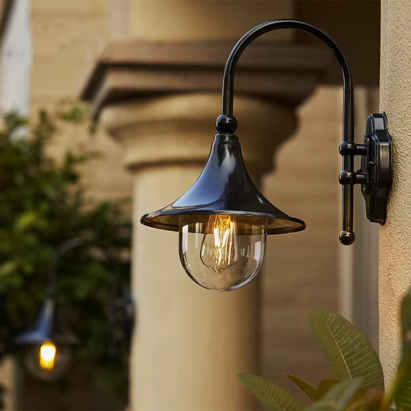 Vintage Outdoor Wall Lantern with Curved Arm