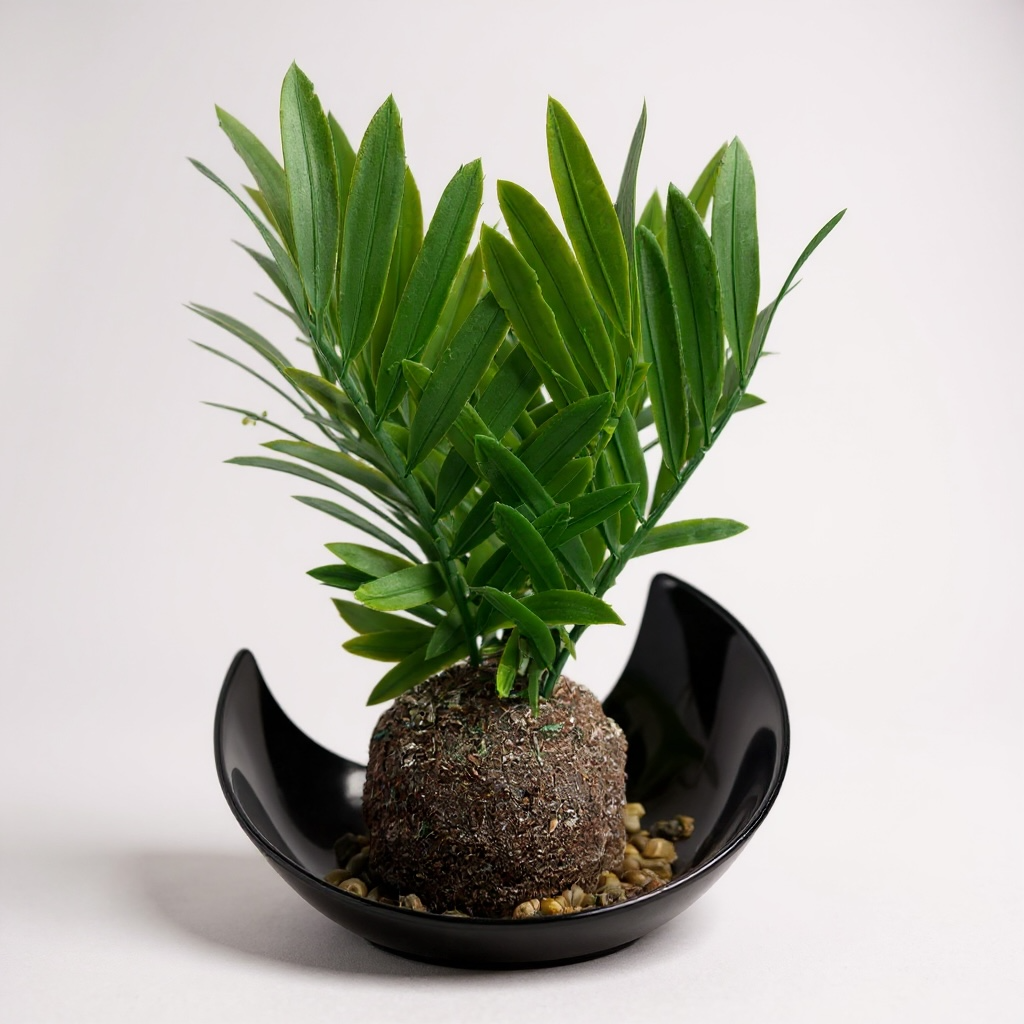 Artificial Palm Kokedama in Modern Bowl