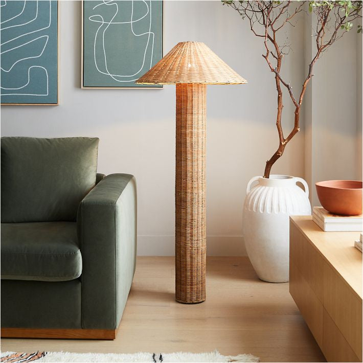 Rustic Rattan Floor Lamp - Natural Woven Design