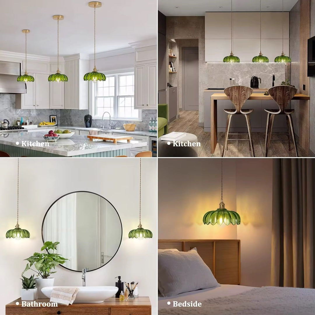 Green Scalloped Glass Pendant Lamp