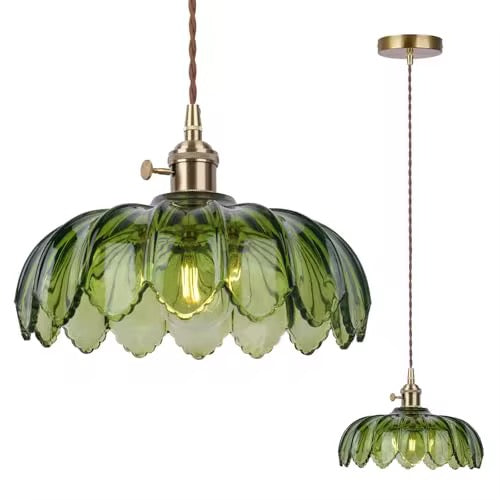 Green Scalloped Glass Pendant Lamp