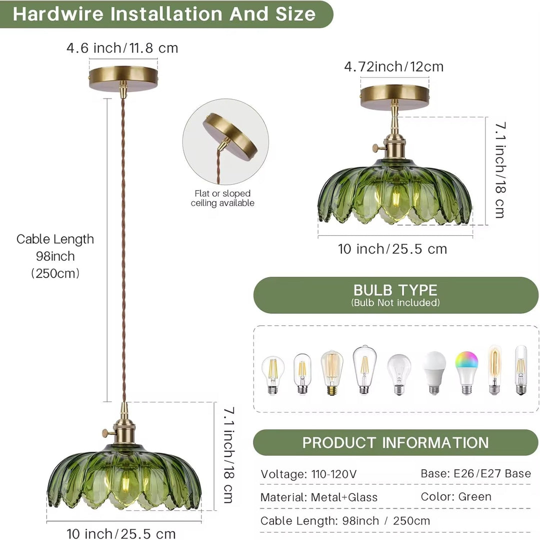 Green Scalloped Glass Pendant Lamp