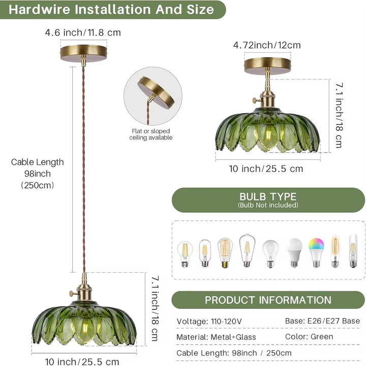 Green Scalloped Glass Pendant Lamp
