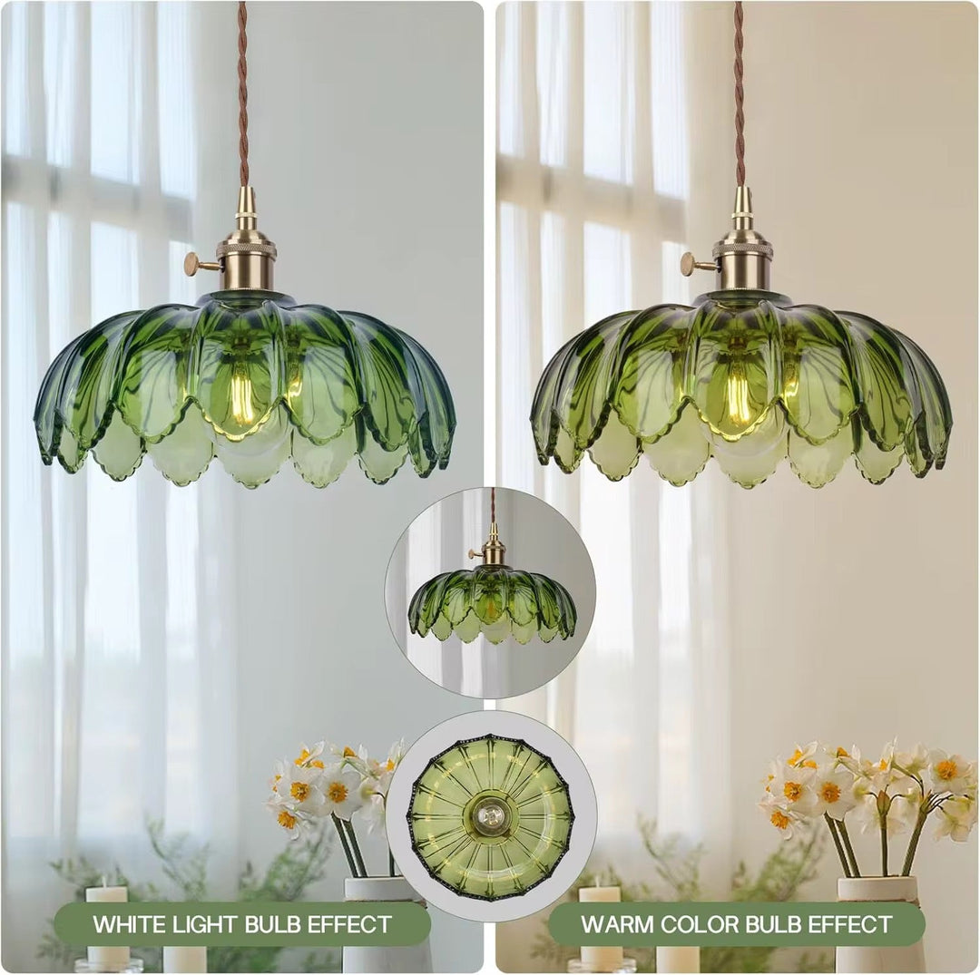 Green Scalloped Glass Pendant Lamp