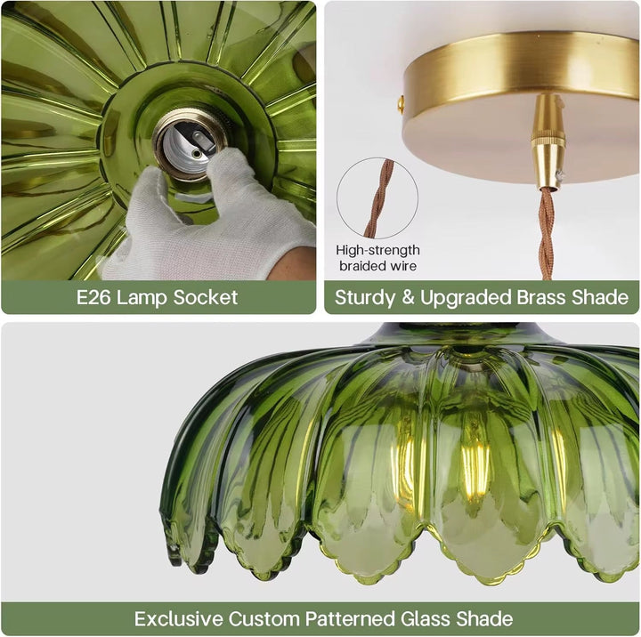 Green Scalloped Glass Pendant Lamp