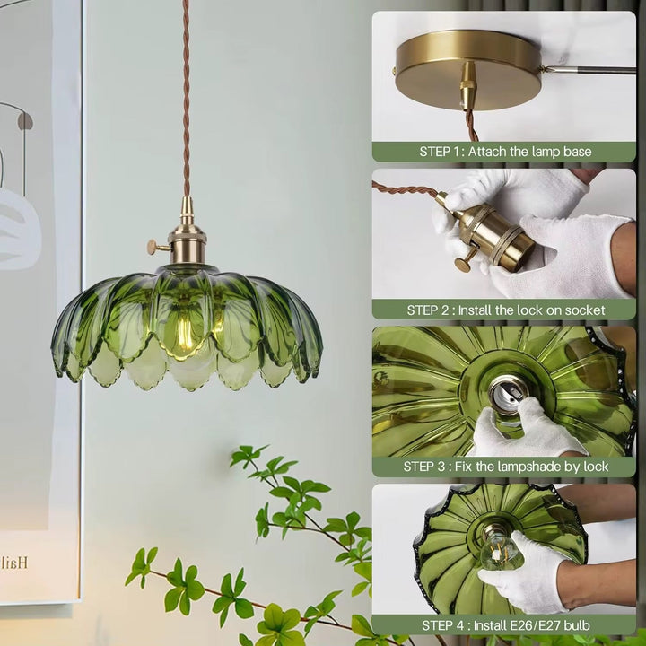 Green Scalloped Glass Pendant Lamp