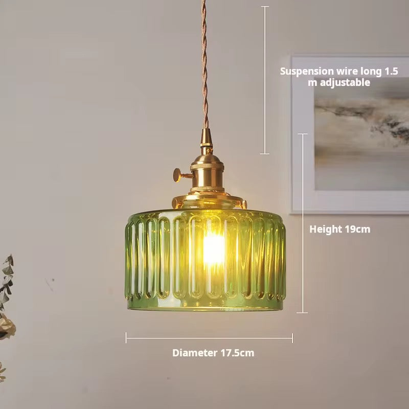 Green & Clear Ribbed Glass Pendant Light