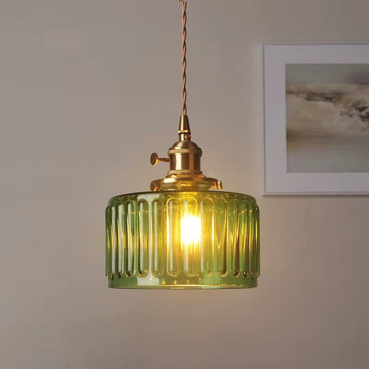 Green & Clear Ribbed Glass Pendant Light