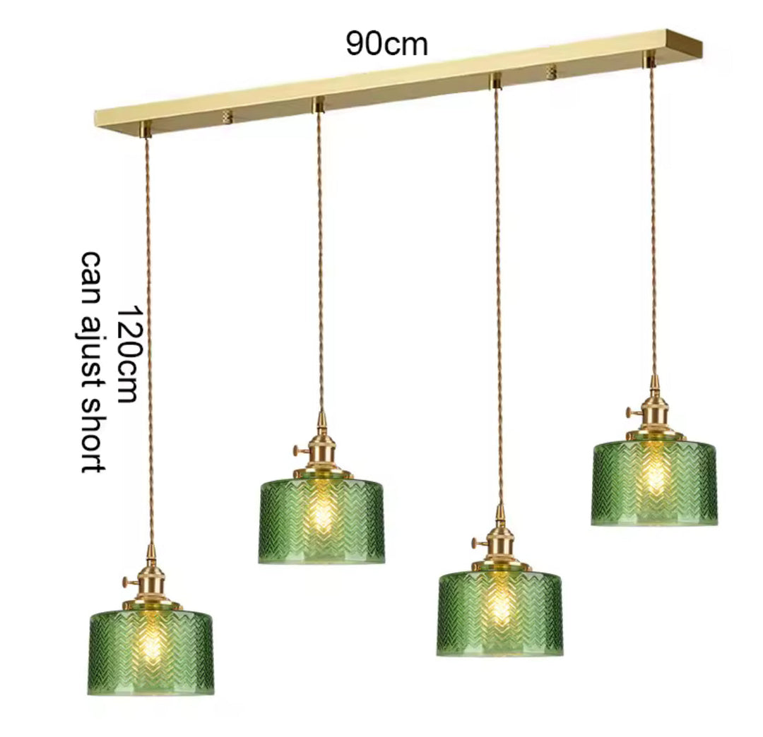 Green & Clear Ribbed Glass Pendant Light