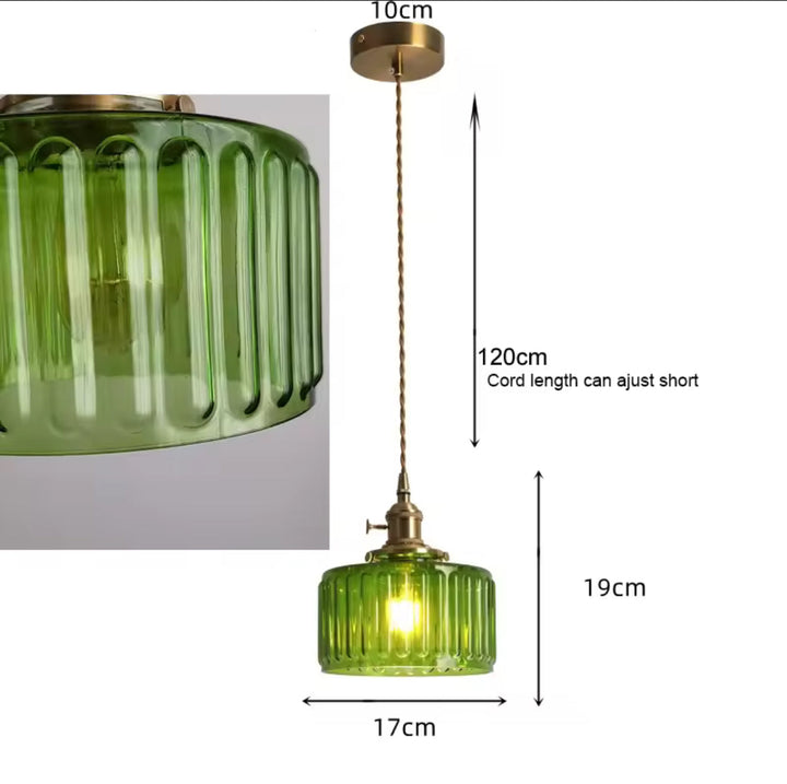 Green & Clear Ribbed Glass Pendant Light